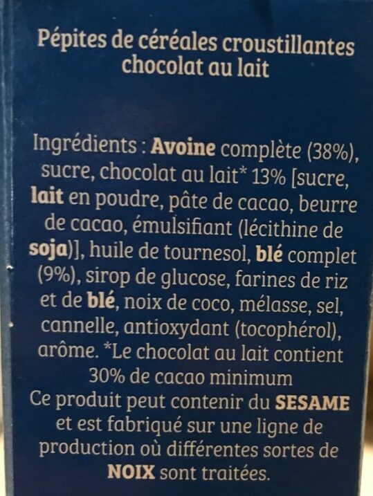Cruesli chocolat au lait - Ingredients - fr