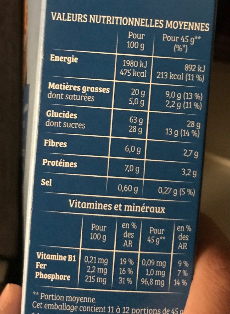 Cruesli chocolat au lait - Informació nutricional - fr
