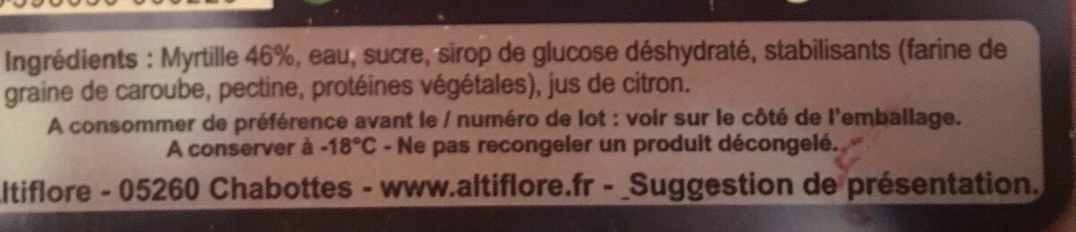 Sorbet Myrtille - Ingredientes - fr