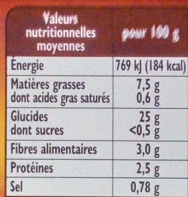 Pommes Noisettes - Nutrition facts - fr