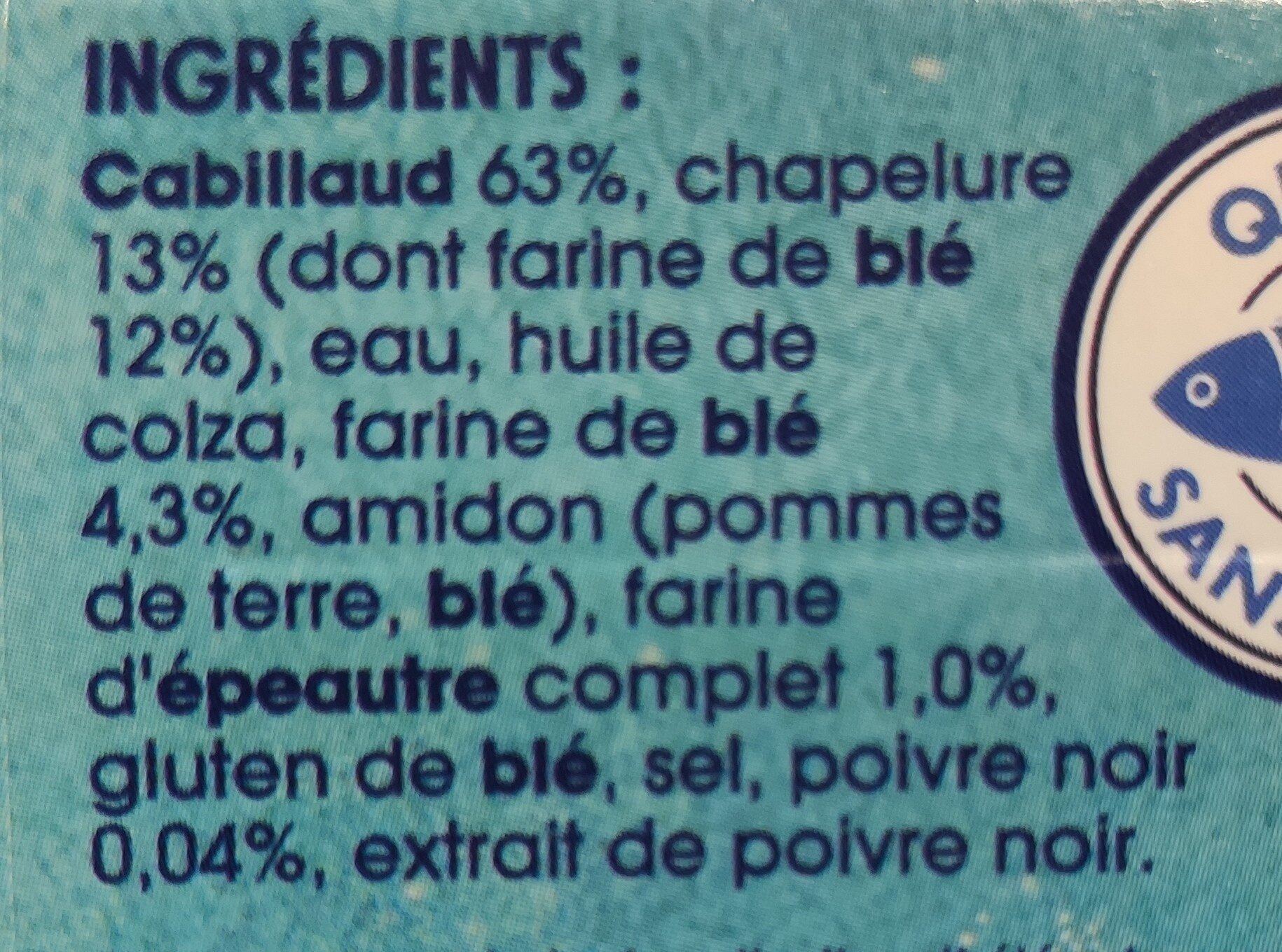 Tranches panées de Cabillaud MSC - Ingrediënten - fr