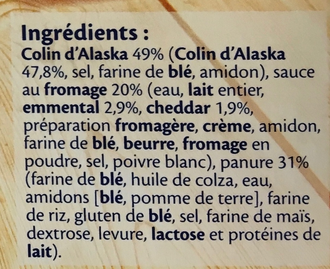 Colin d'Alaska Emmental Cheddar - Ingredienser - fr