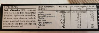 L'atelier Poisson - 13 bâtonnets chapelure très croustillante - حقائق غذائية - fr