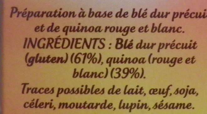 Quinoa gourmand Boulgour Quinoa Tipiak - Ingredients - fr