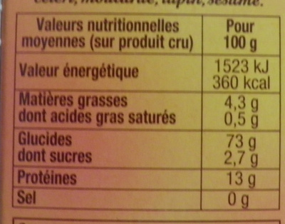 Quinoa gourmand Boulgour Quinoa Tipiak - Nutrition facts - fr