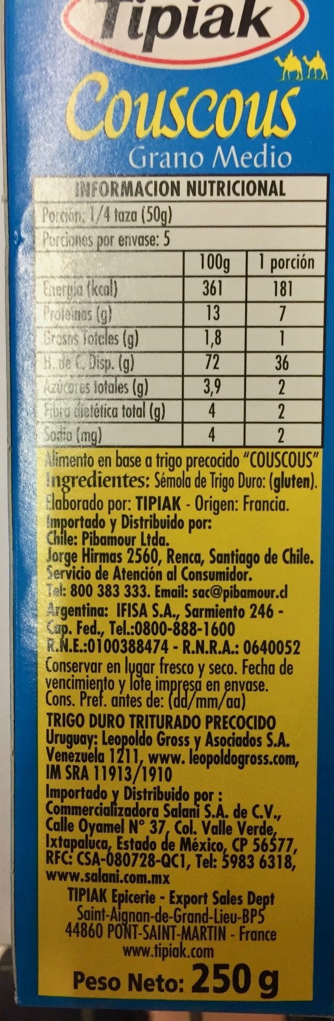 Couscous original Tipiak - Ingrédients - es