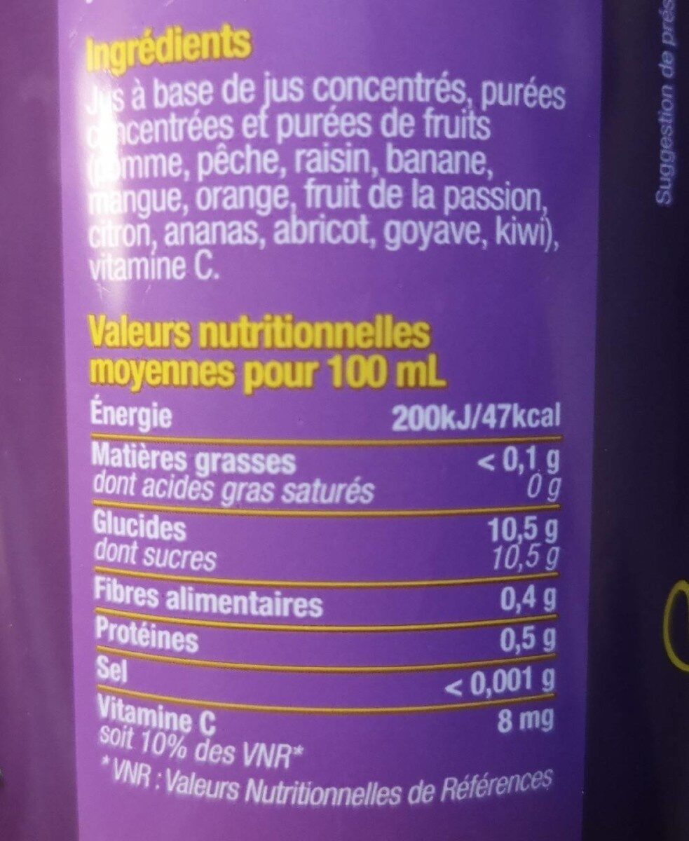 Multifruit - Tableau nutritionnel