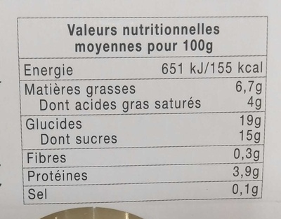 Semoule au lait raisins au rhum - حقائق غذائية - fr
