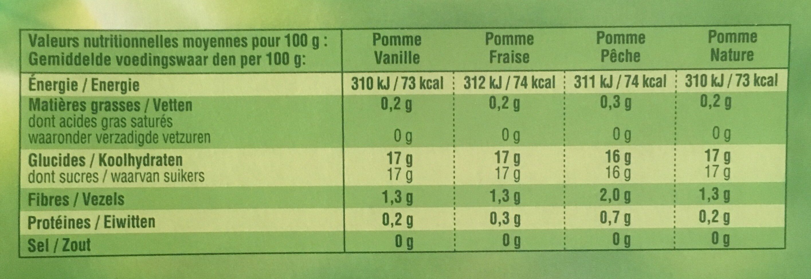 Compote Vanille-Fraise-Pêche-Pomme - حقائق غذائية - fr