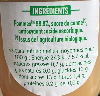 Compote de pomme bio - Nutrition facts - fr