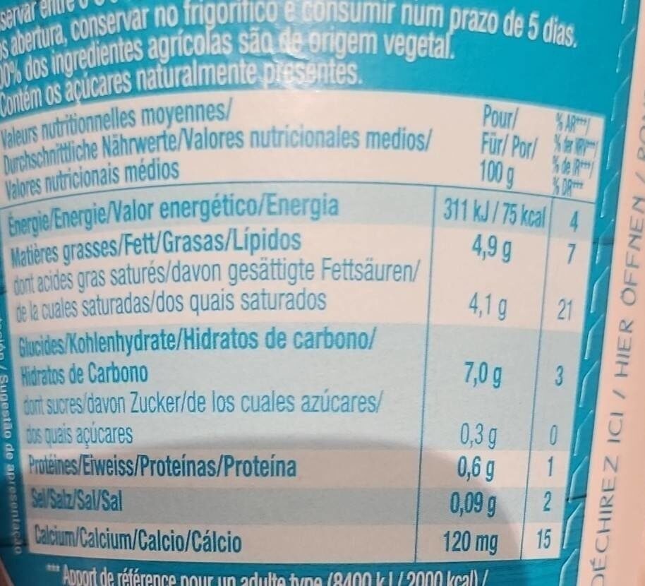 Gourmand & végétal au lait de coco sans sucres ajoutés - Voedingswaarden - en