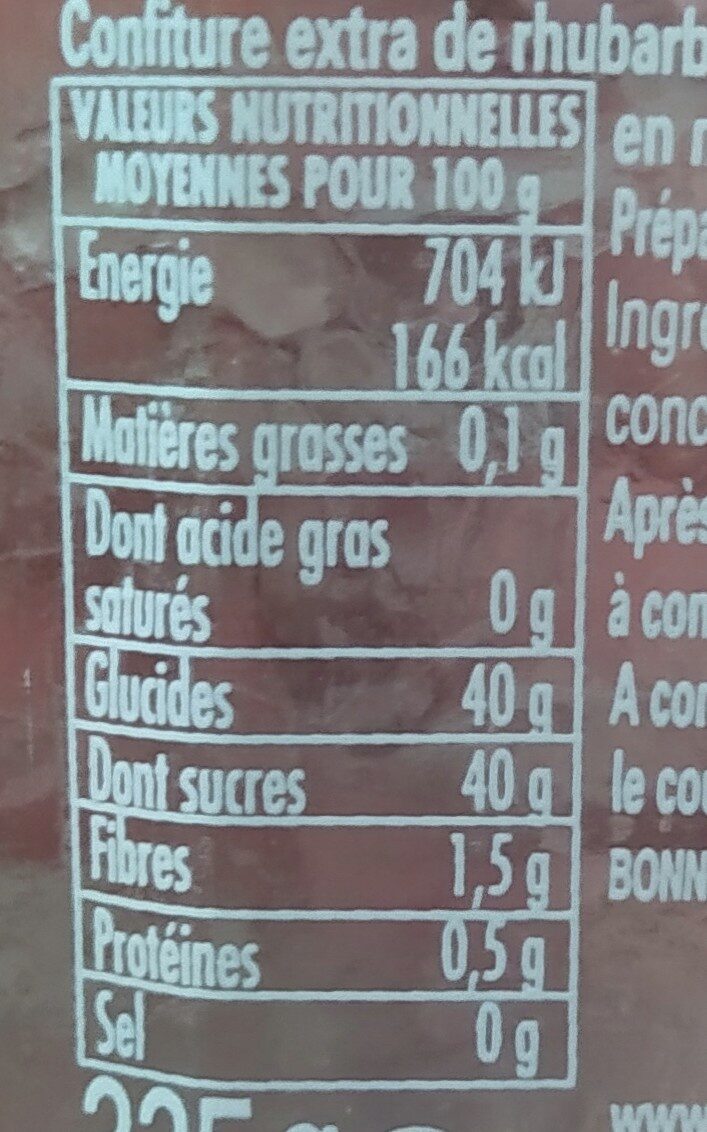 Confiture intense Rhubarbe - Tableau nutritionnel