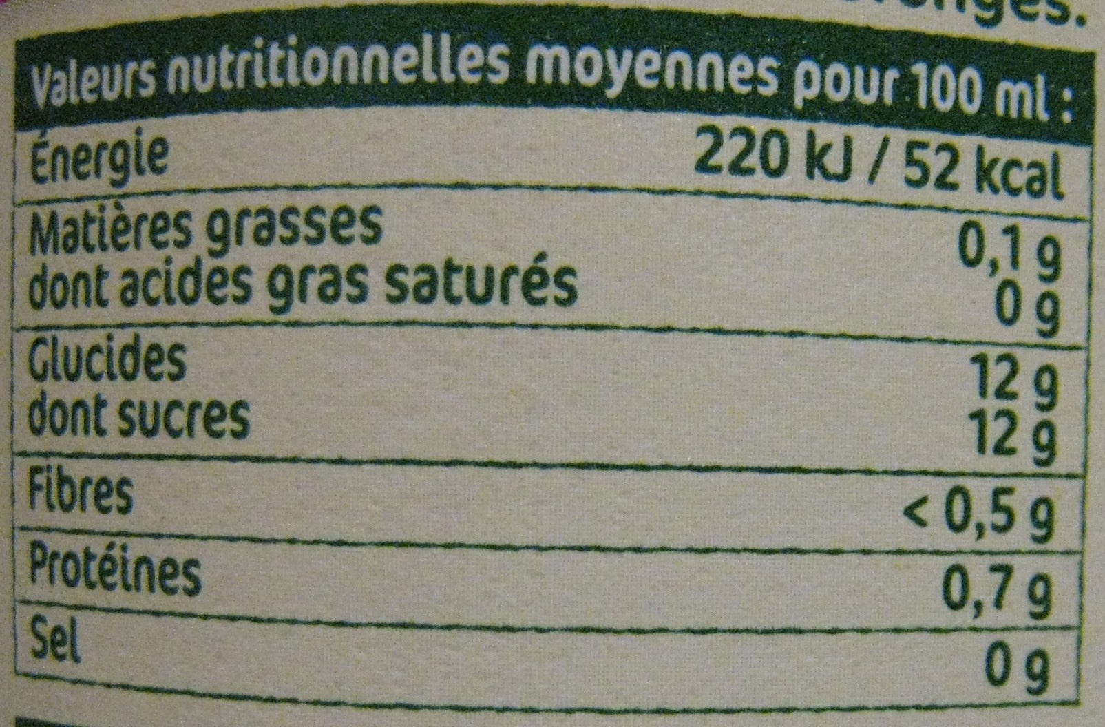 100% pur jus pasteurisé d'Oranges pressées Andros - Nutrition facts - fr