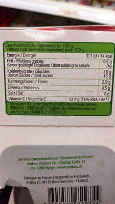 Andros Les compotes Pomme Framboise - Tableau nutritionnel - en