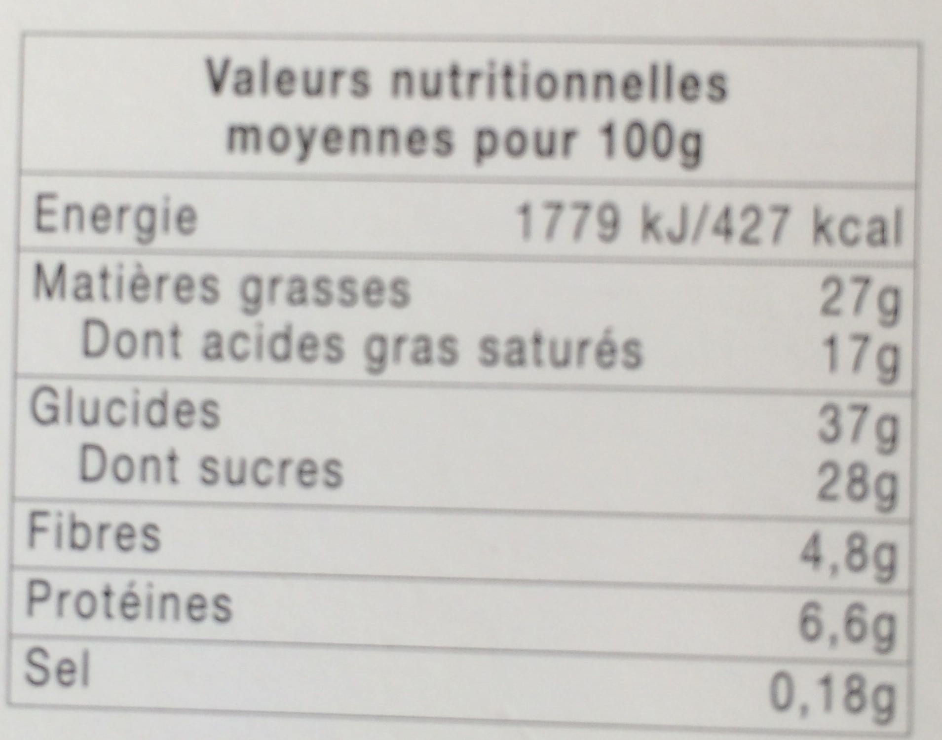 Cœur Fondant au Chocolat - Nutrition facts - fr