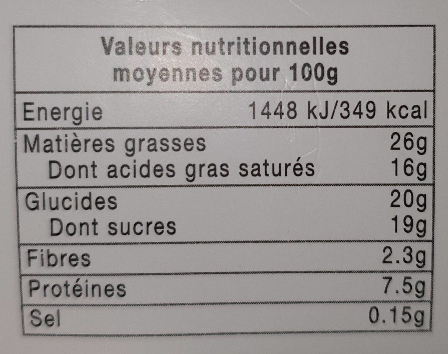 mousse au chocolat - Nutrition facts - fr