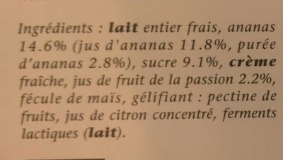 Yaourt Crémeux Ananas Passion - المكونات - fr