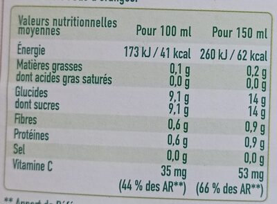 Oranges pressées 100% pur jus - Valori nutrizionali