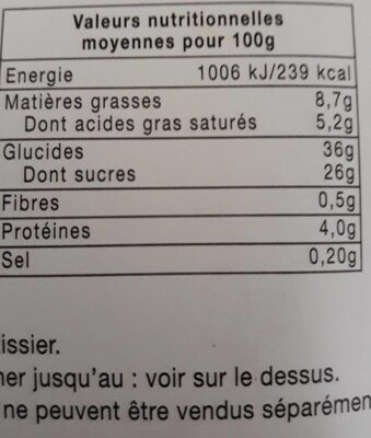 Tarte au citron meringue - Nutrition facts - fr
