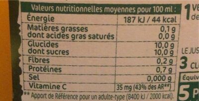 100 % pur jus de clémentines - Nutrition facts - fr