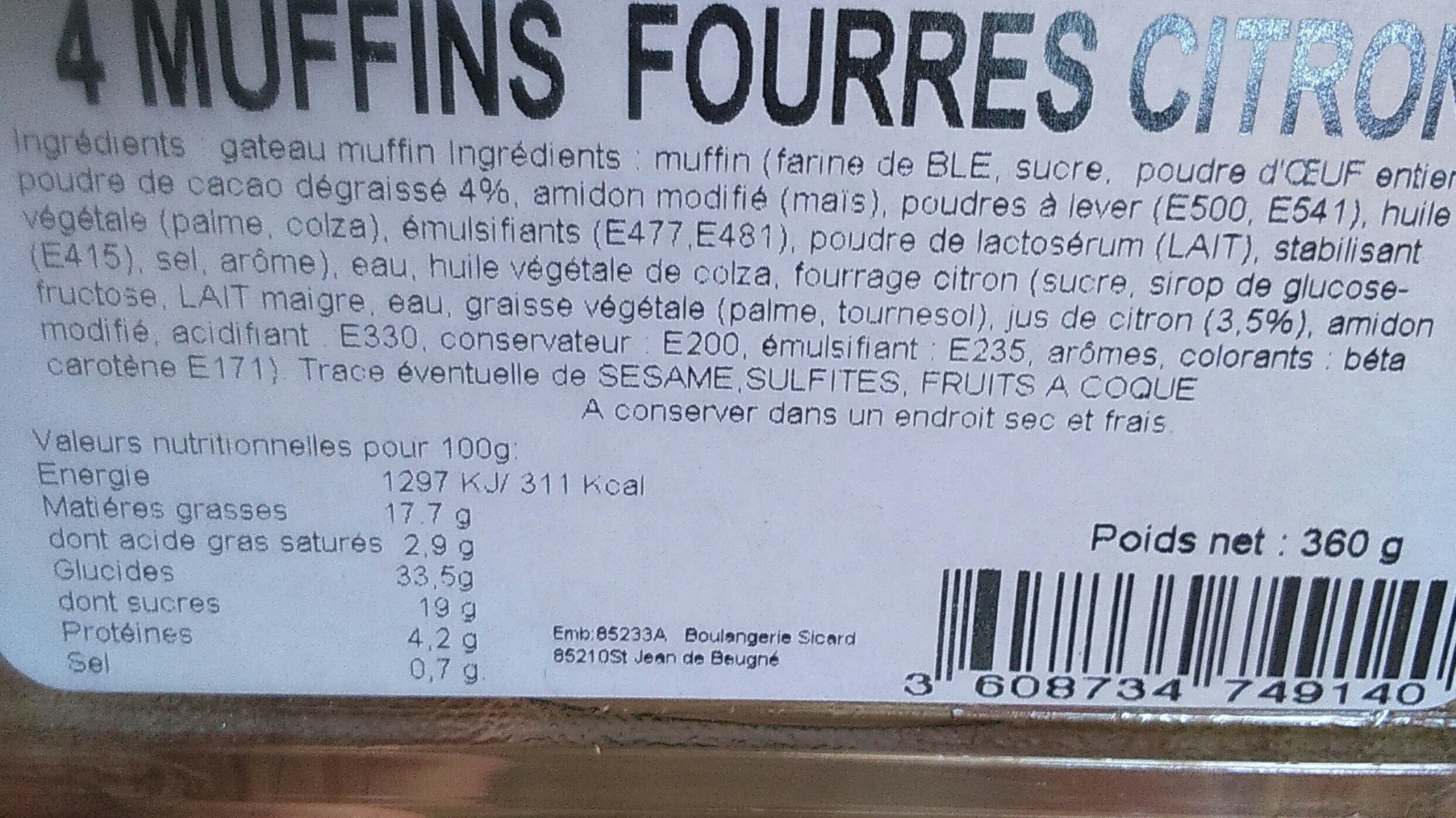 4 muffins fourrés citron - Ingrédients
