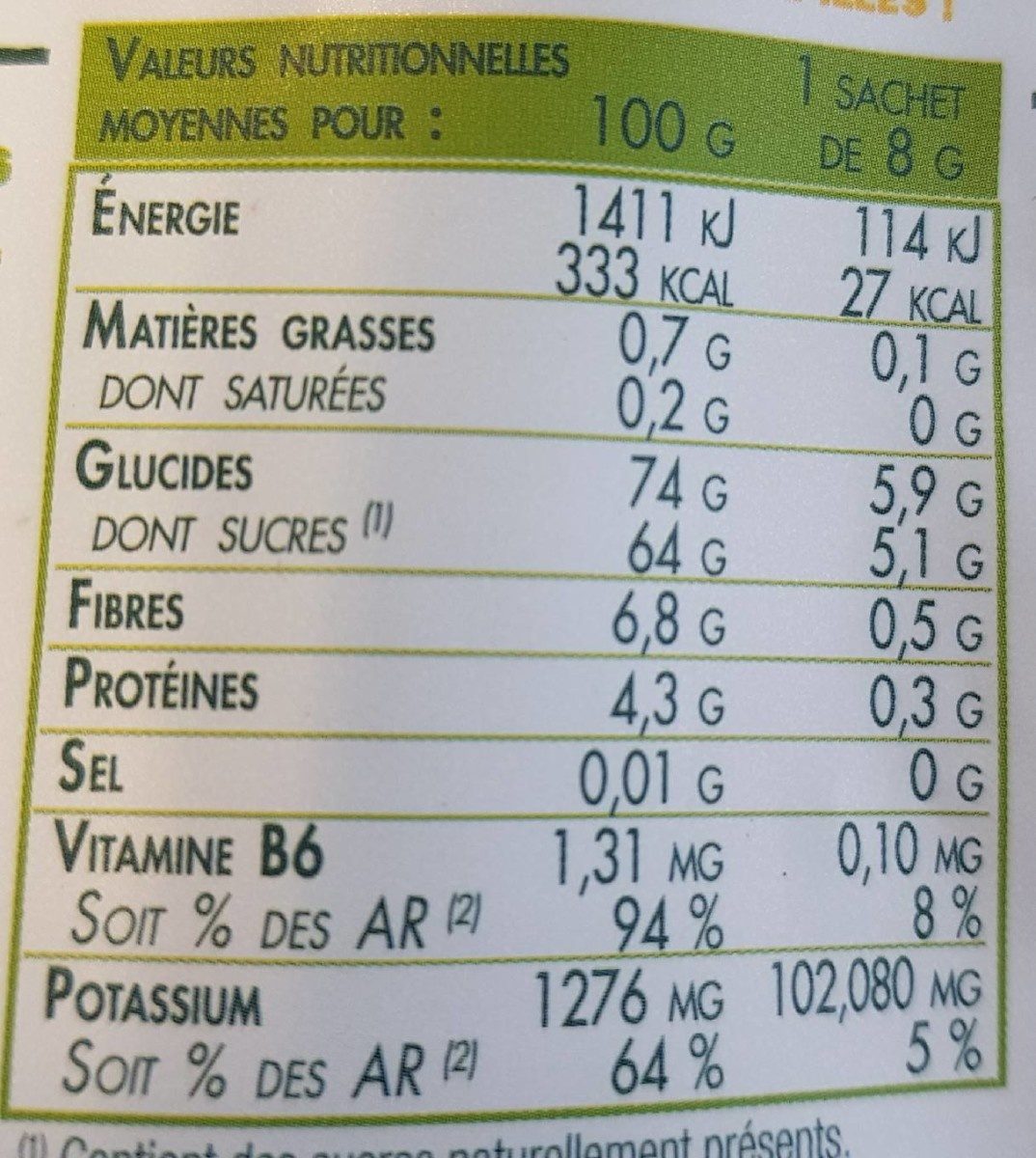 Fruits croustillants Banane - Informació nutricional - fr