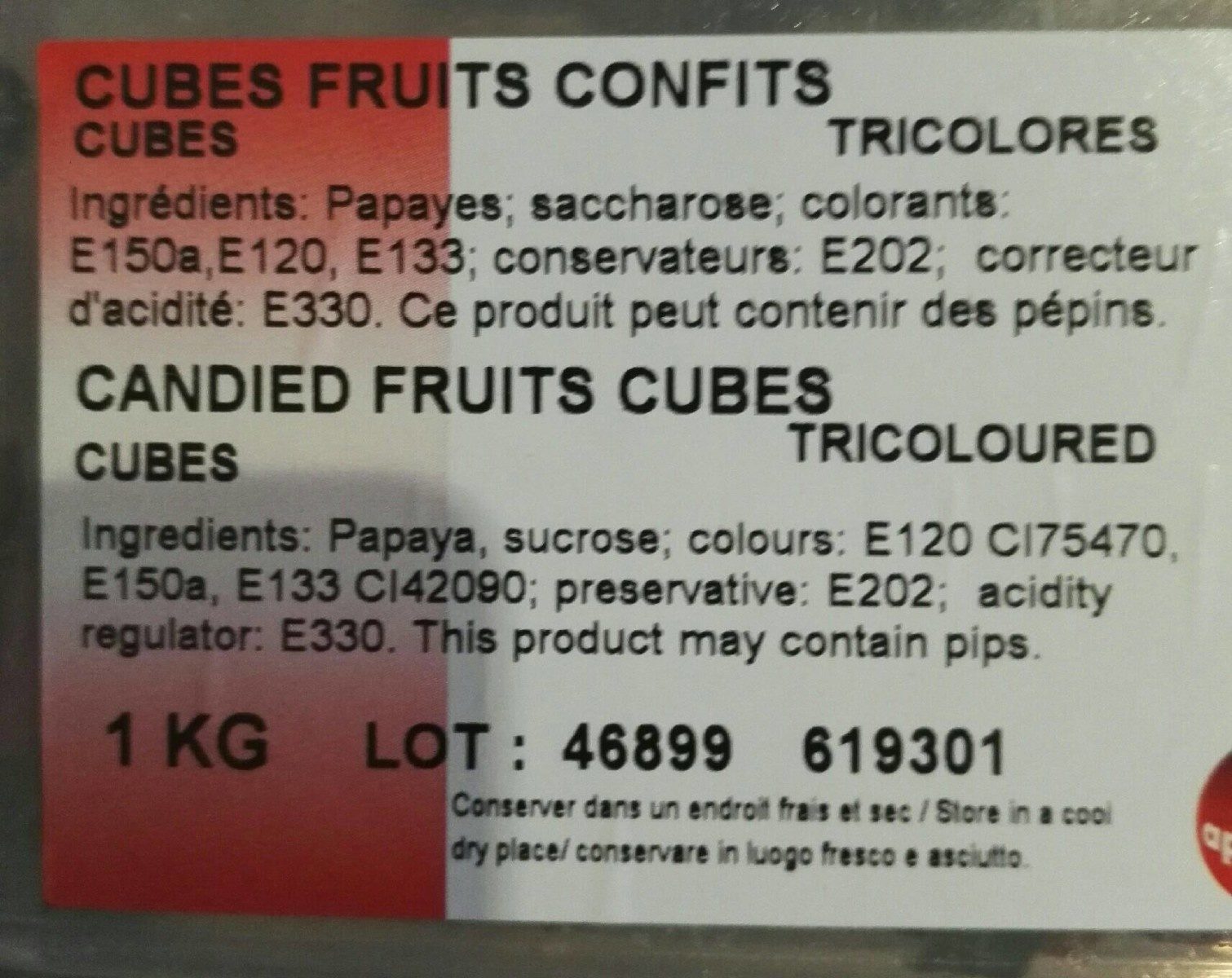 Cubes fruits confits - Ingredienser - fr
