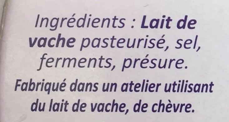 Fromage au lait de vache pasteurisé (23 % MG) - Ingrediënten - fr