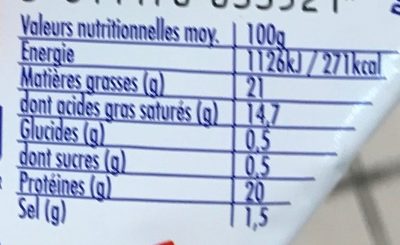 Fromage au lait pasteurisé - Voedingswaarden - fr