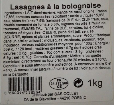 Lasagnes Bolognaise - Ingredients - fr