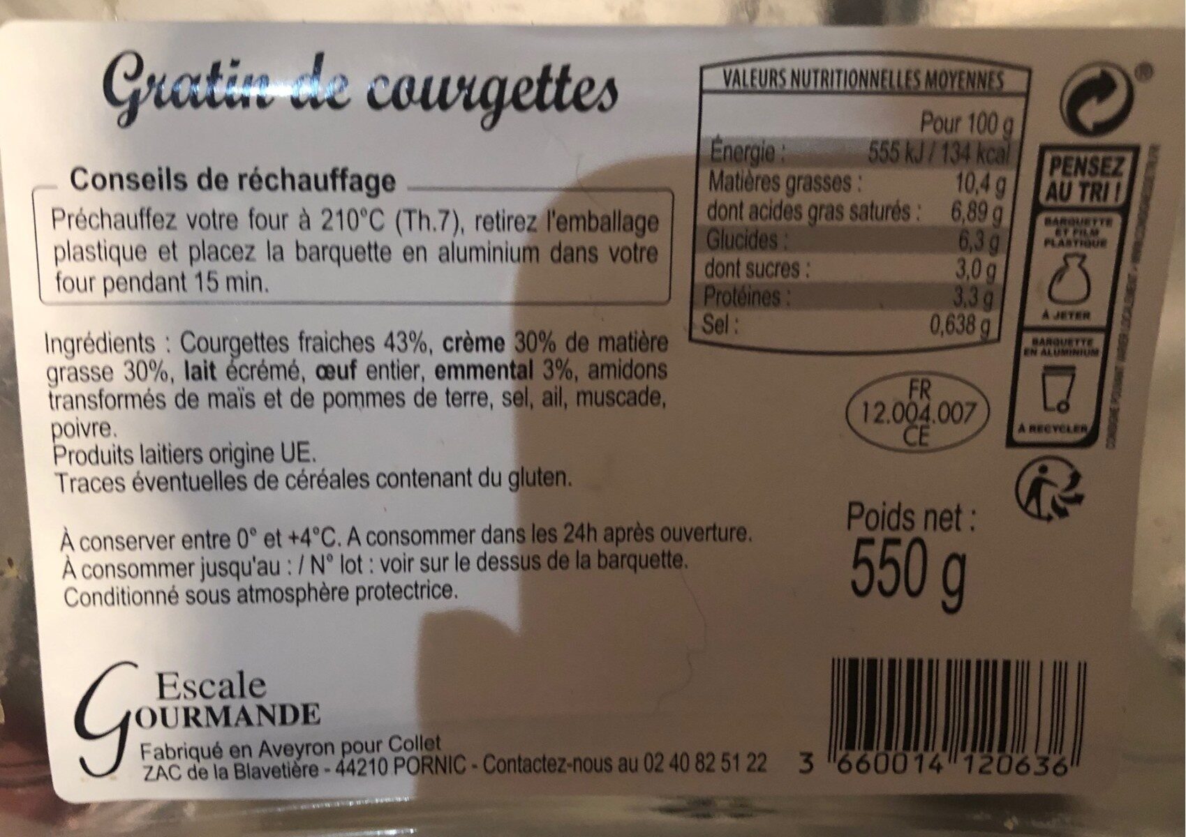 Gratin de courgette - Nutrition facts - fr