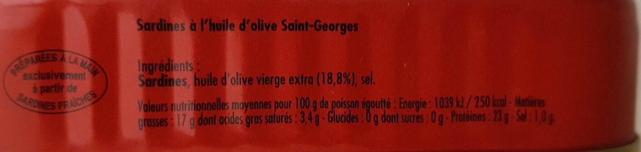 Sardines à l'huile d'olive Saint-Georges - حقائق غذائية - fr