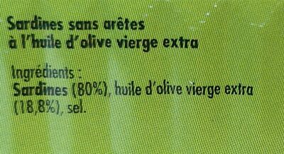 Sardines sans arêtes à l'huile d'olive vierge extra - Ingrédients