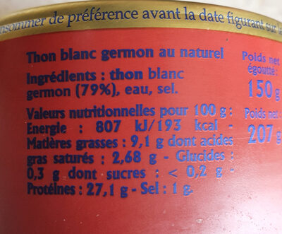 Thon Blanc Germon au naturel - المكونات - fr