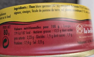 Émietté de thon à la tomate - حقائق غذائية - fr