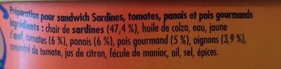 Préparation pour sandwich  Sardines, tomates, panais et pois gourmands - Ingredients - fr