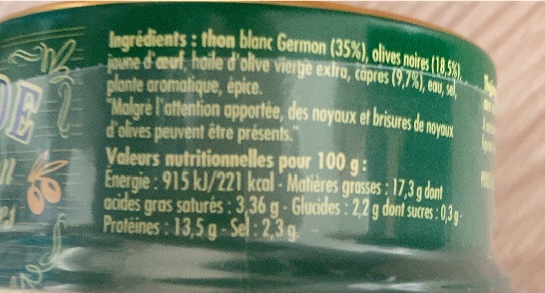 Thoïonade aux olives - Nutrition facts - fr
