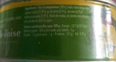 Emietté de maquereau aux herbes et citron de menton - Tableau nutritionnel