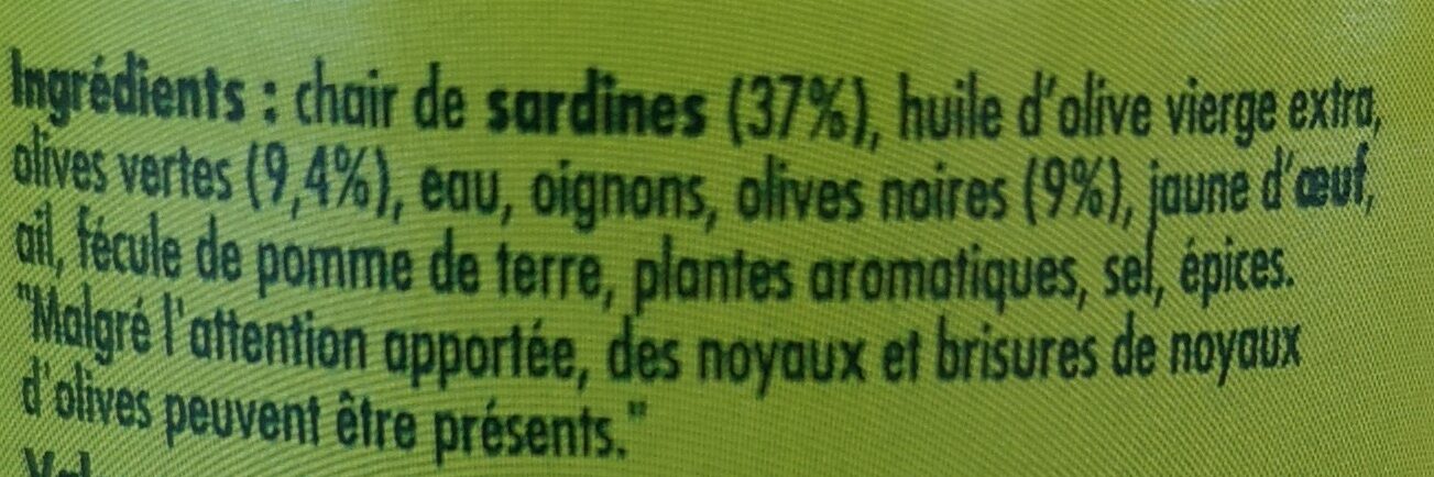 Sardinade aux 2 olives - المكونات - fr