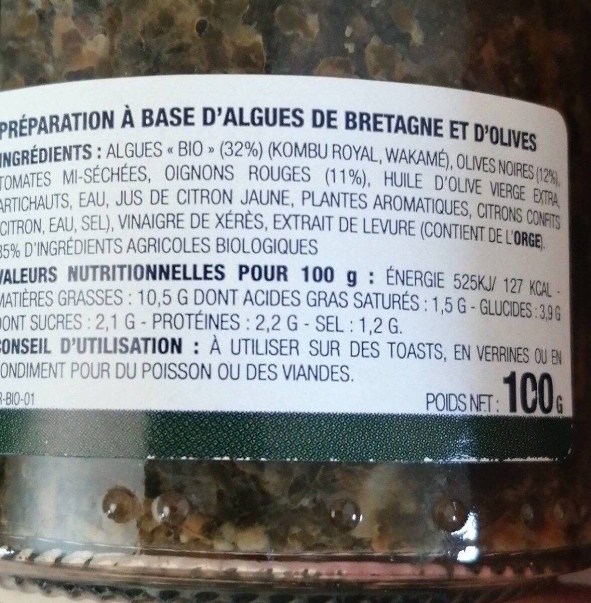 Tartare aux algues de Bretagne et olive - Nutrition facts - fr
