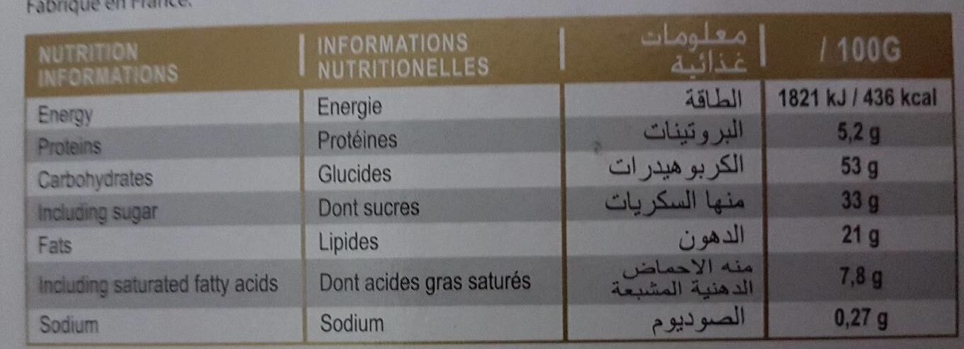 Chocolate bars - Nutrition facts - fr