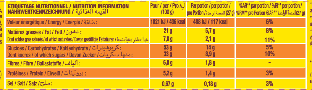 Lot 2 pocket x7 barr' 189g - Nutrition facts - fr