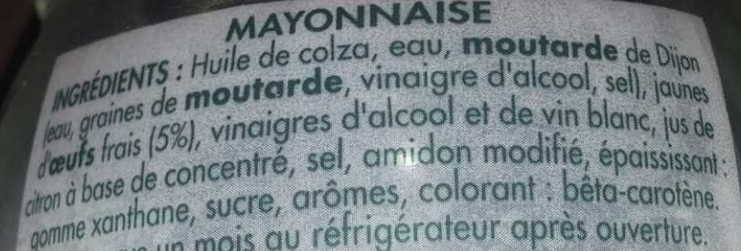 Mayonnaise Goût fin et délicat - Ingrédients