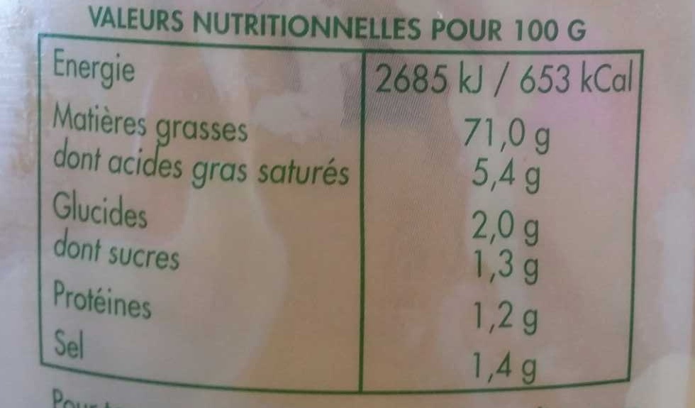 Mayonnaise aux oeufs frais - Nutrition facts - fr