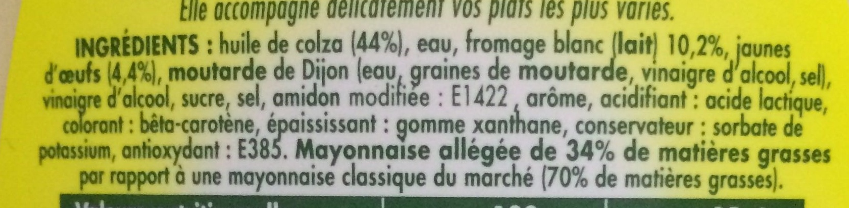 Mayonnaise légère La Veloutée - Ingrediënten - fr