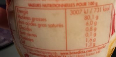 Mayonnaise Bénédicta comme à la maison - Nutrition facts - fr