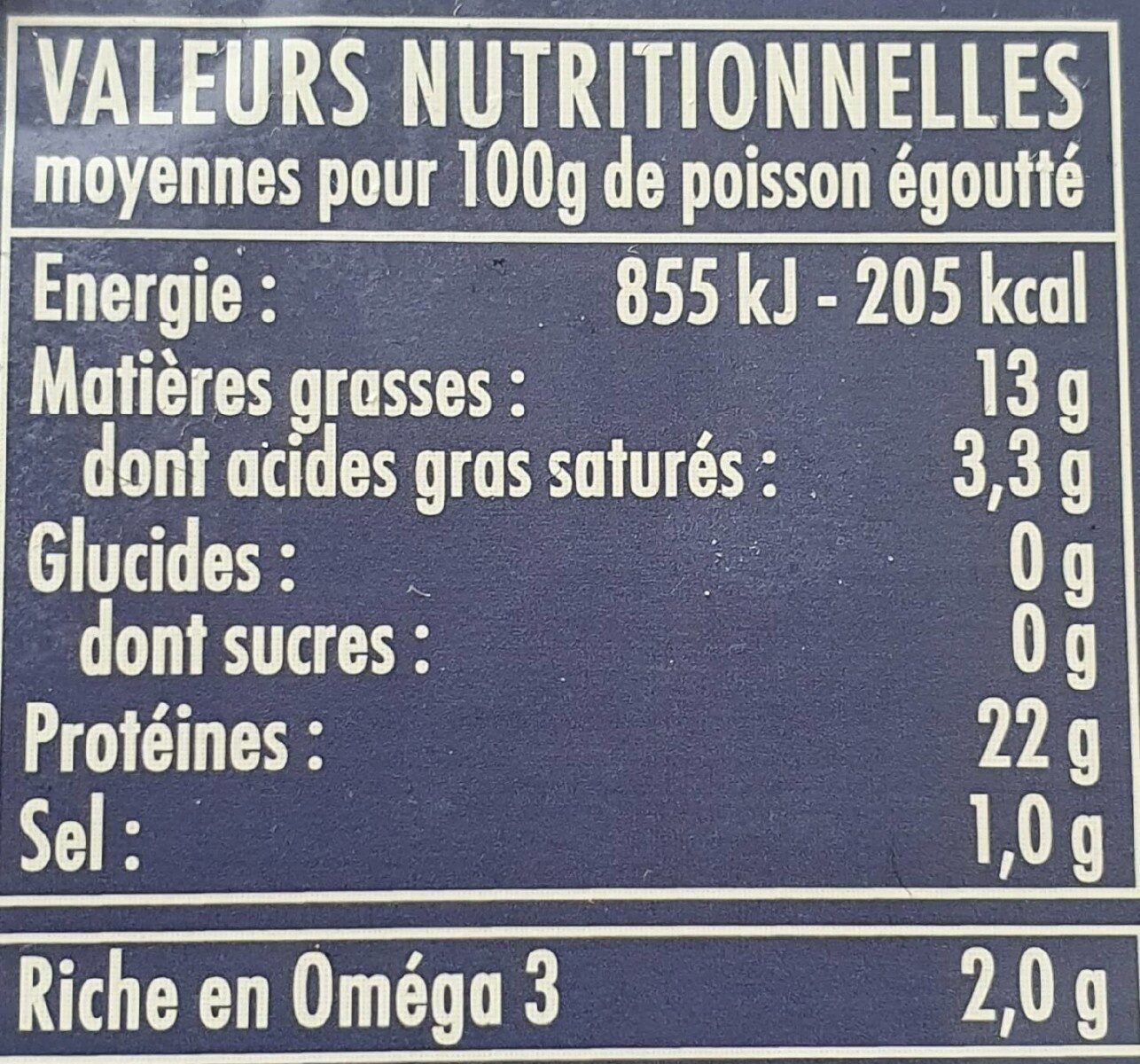 Filets de sardines à l'huile d'olive vierge - Información nutricional - fr