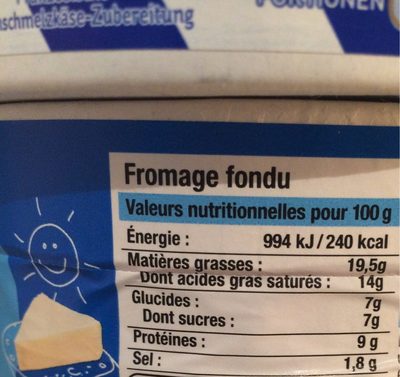 Fromage fondu (19,5% MG) - Näringsfakta - fr