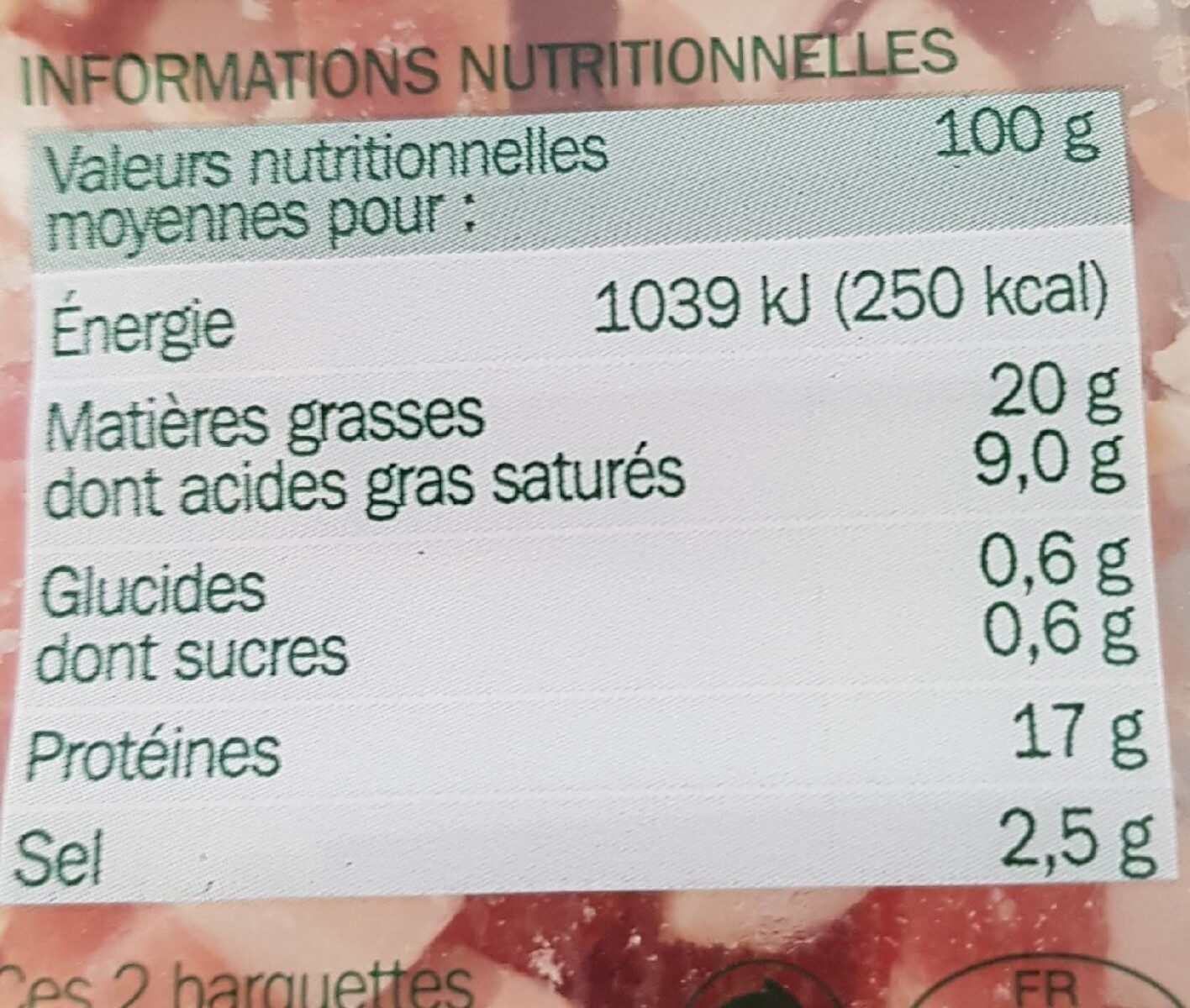 Lardons fumés - Nutrition facts - fr
