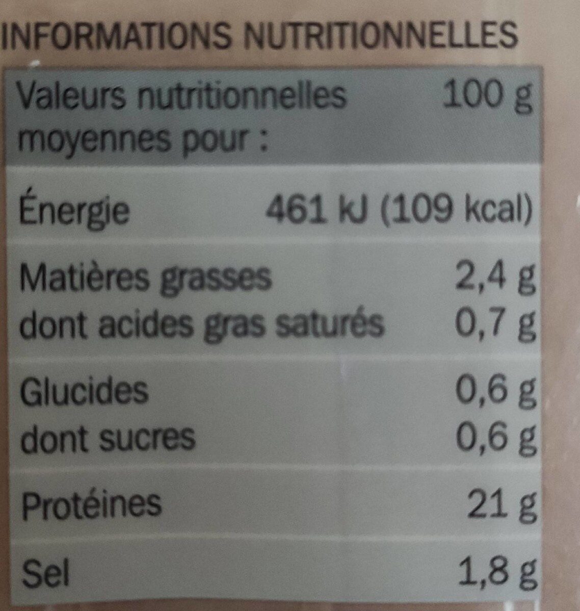 Blanc de poulet - Nutrition facts - fr